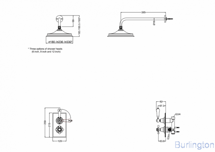 Душевая стойка c встроенным термостатом TF1S c душевой насадкой 9''