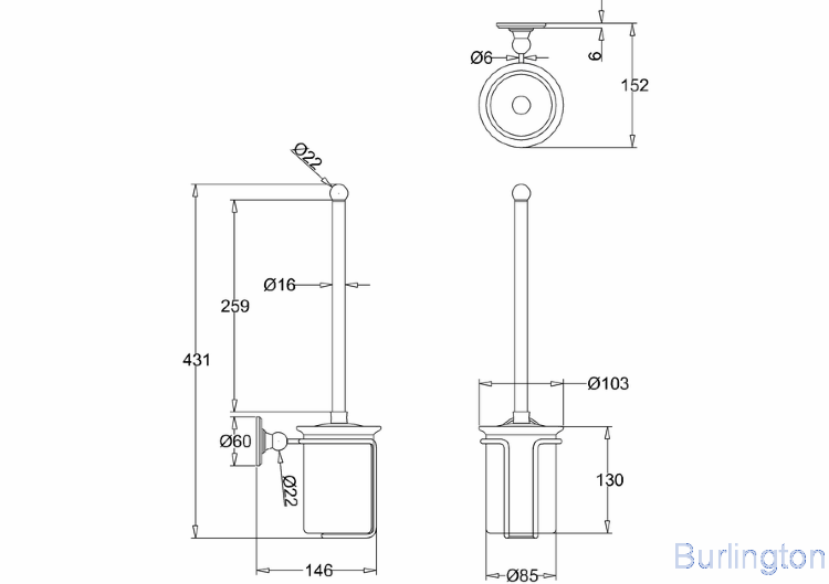 Керамическая колба с ершиком, прикрепляемая к стене [A8 GOL]