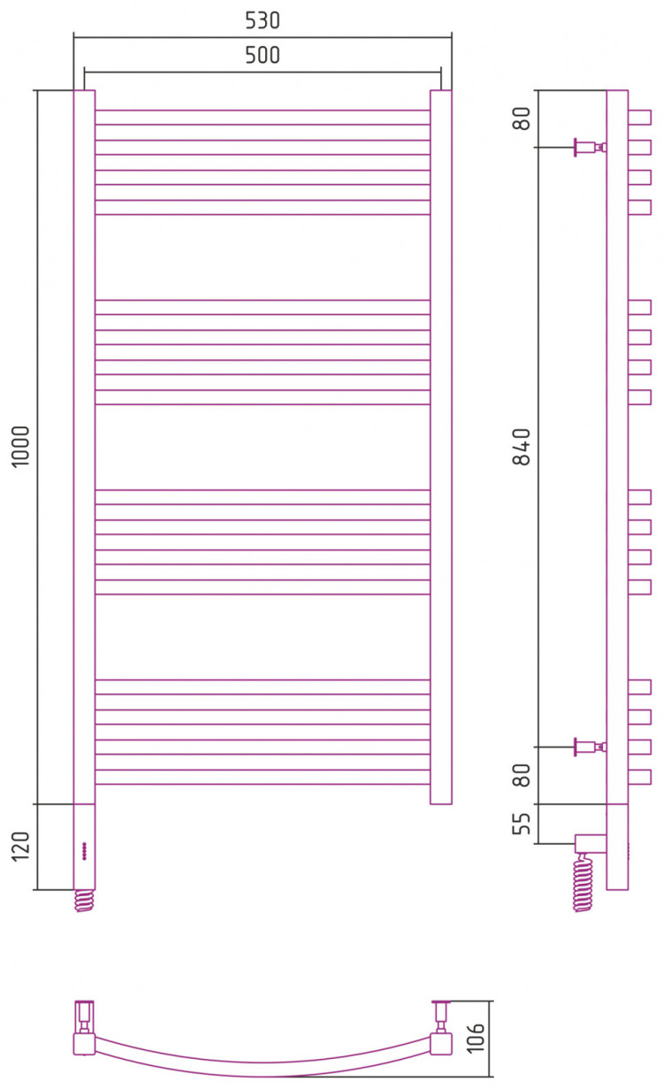 Полотенцесушитель электрический Сунержа Аркус 3.0 1000х500 МЭМ левый Матовый чёрный