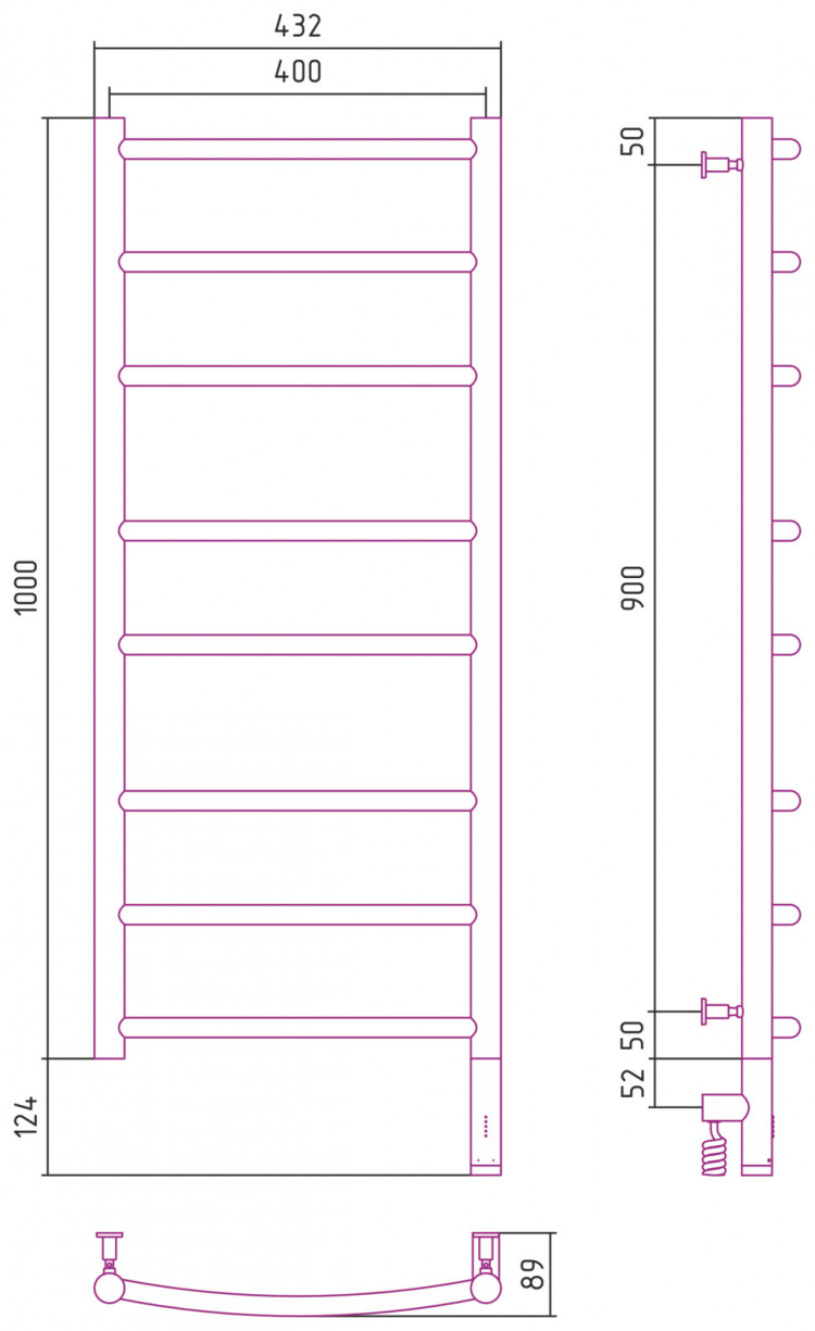 Полотенцесушитель электрический Сунержа Галант 3.0 1000х400 МЭМ правый Без покрытия