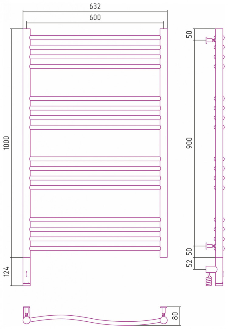 Полотенцесушитель электрический Сунержа Флюид 3.0 1000х600 МЭМ левый Матовый чёрный
