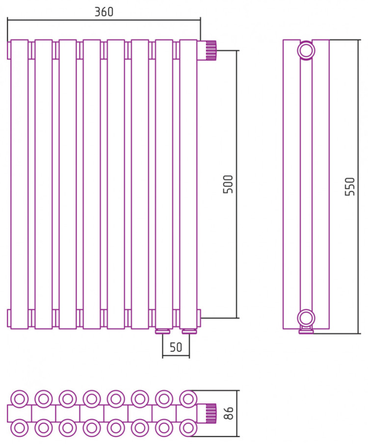 Отопительный радиатор Сунержа Эстет-00 EU50 500х360 8 секций Шампань