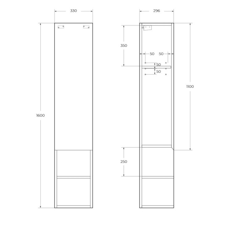 Шкаф подвесной, с одной распашной дверцей с доводчиками, и одной открытой полкой, правосторонний, 1600x330x300 BelBagno KRAFT-1600-1A-SC-RT-R