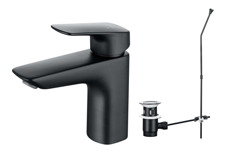Смеситель для раковины 97 с донным клапаном Aquatek, матовый черный AQ1011MB ВЕГА