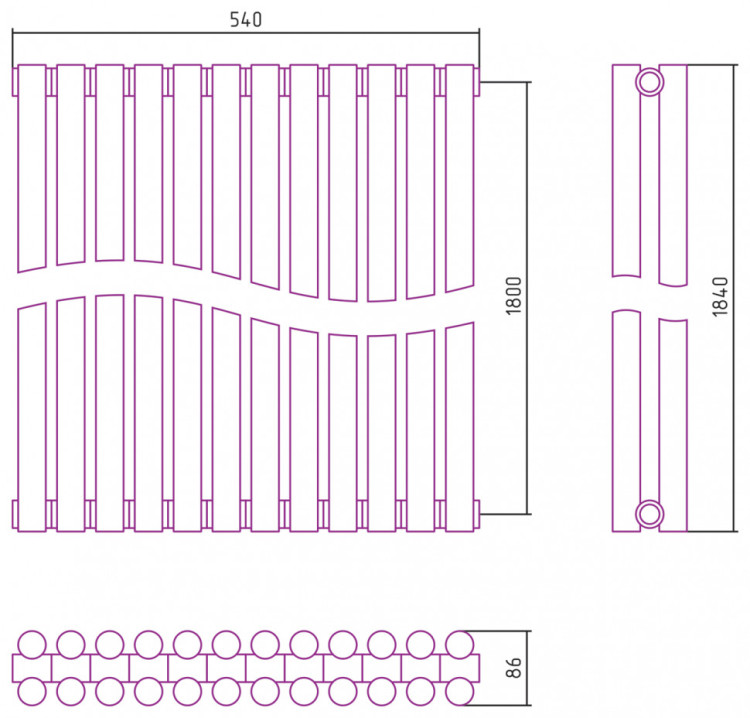 Отопительный радиатор Сунержа Эстет-11 1800х540 12 секций Матовое золото