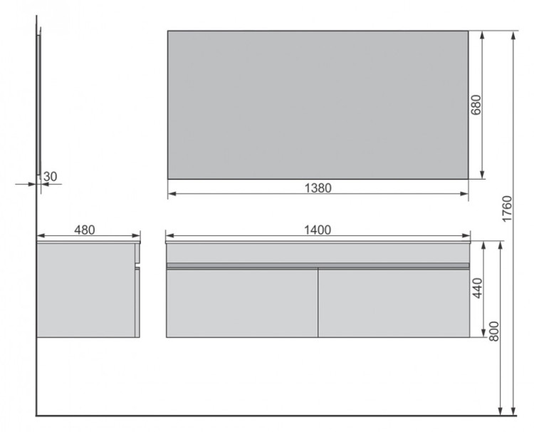 Тумба под раковину Raval Twins 140 подвесная
