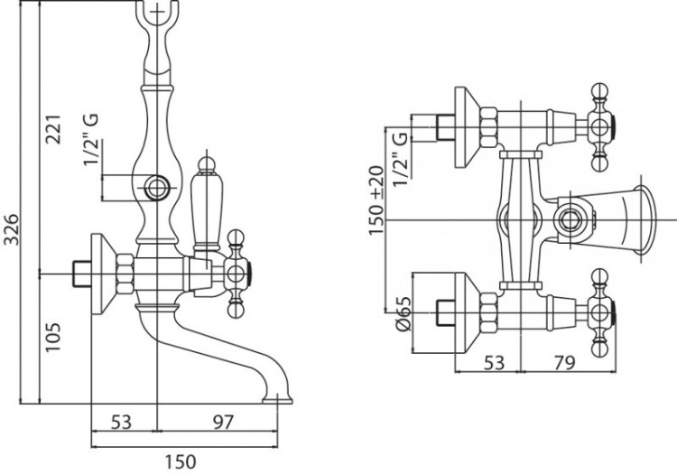 Смеситель для ванны с ручным душем Cezares NOSTALGIA-VD-02-Bi