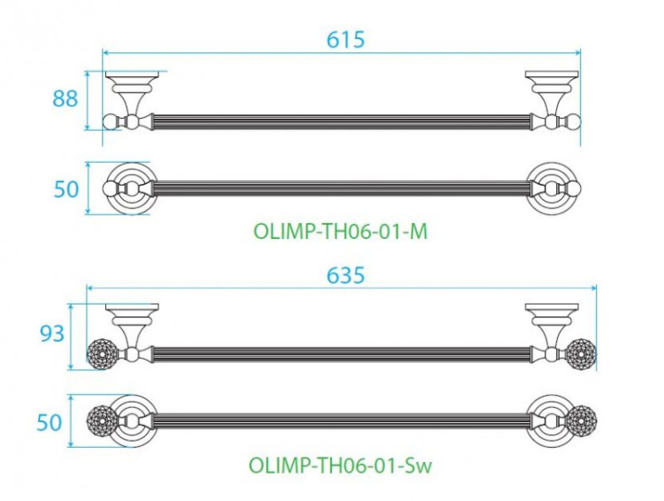 Полотенцедержатель одинарный подвесной 60 см Cezares OLIMP-TH06-02-M