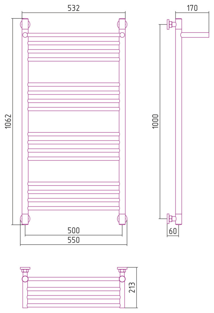 Полотенцесушитель водяной Сунержа Богема с полкой+ 1000х500 Белый