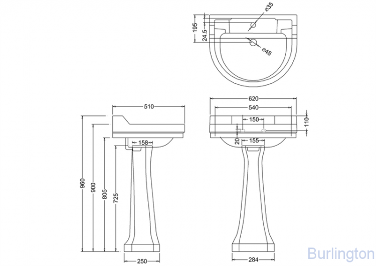 Классическая круглая раковина на 1 отверстие с пьедесталом Regal