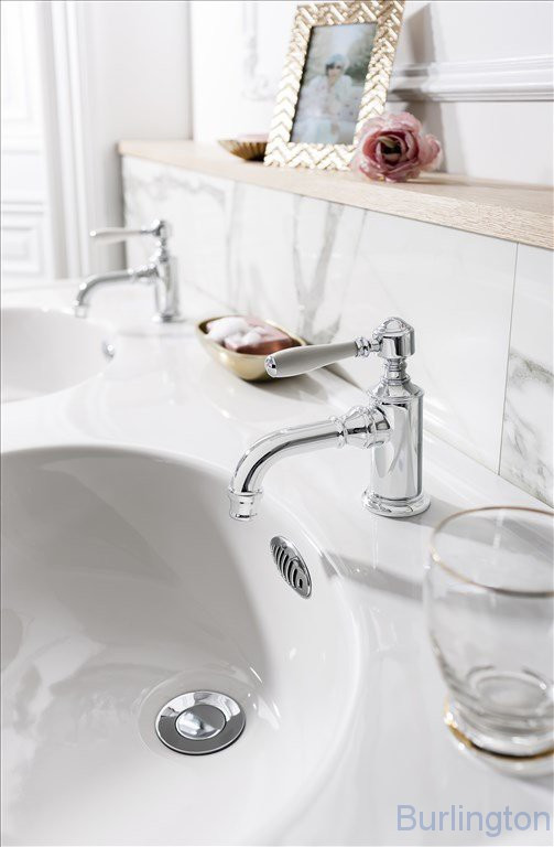 Смеситель однорычажный для раковины, 1 отв, ручка - левер белая, хром [ARC12 CHR + ARC65 CHR]