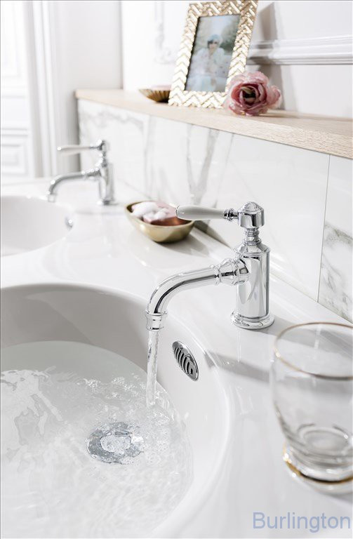 Смеситель однорычажный для раковины, 1 отв, ручка - левер белая, хром [ARC12 CHR + ARC65 CHR]