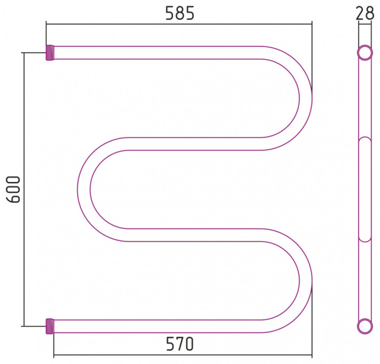 Полотенцесушитель водяной Стилье М-образный 600х600 резьба-сгон 1