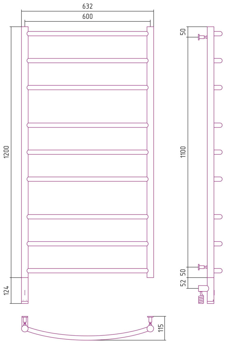 Полотенцесушитель электрический Сунержа Галант 3.0 1200х600 МЭМ левый Белый