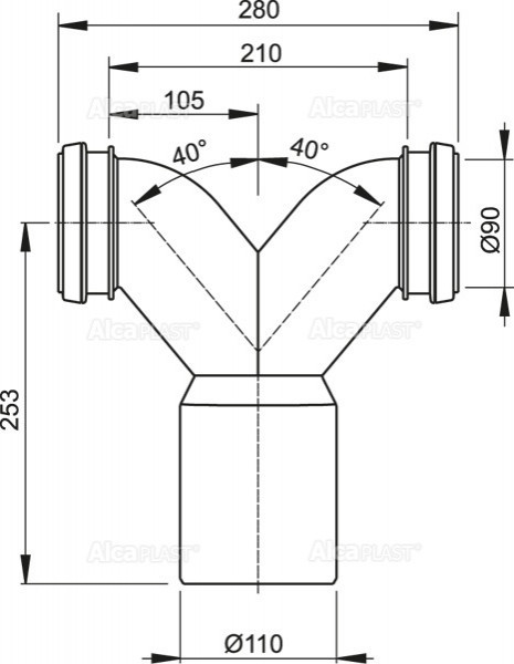 Двойное колено 90° с защитными затворами Alcadrain M909