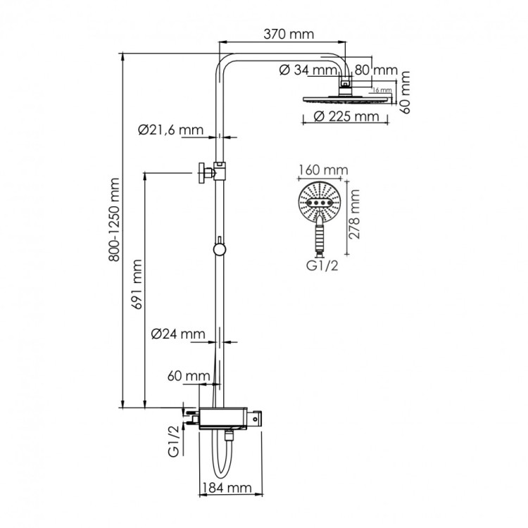 WasserKRAFT A113.067.059.CH Thermo Душевой комплект с термостатическим смесителем