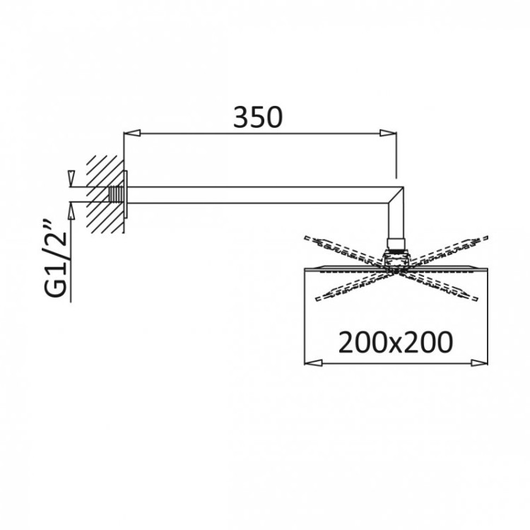 Верхний душ квадратный 300x300 мм с изливом 350 мм Cezares PORTA-TDDQ-30-SR