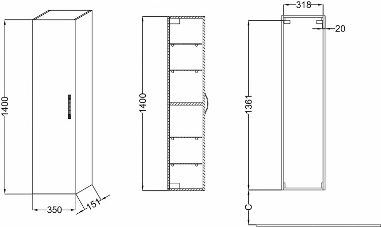 Подвесная колонна, реверсивная дверца Jacob Delafon OLA EB396-J5