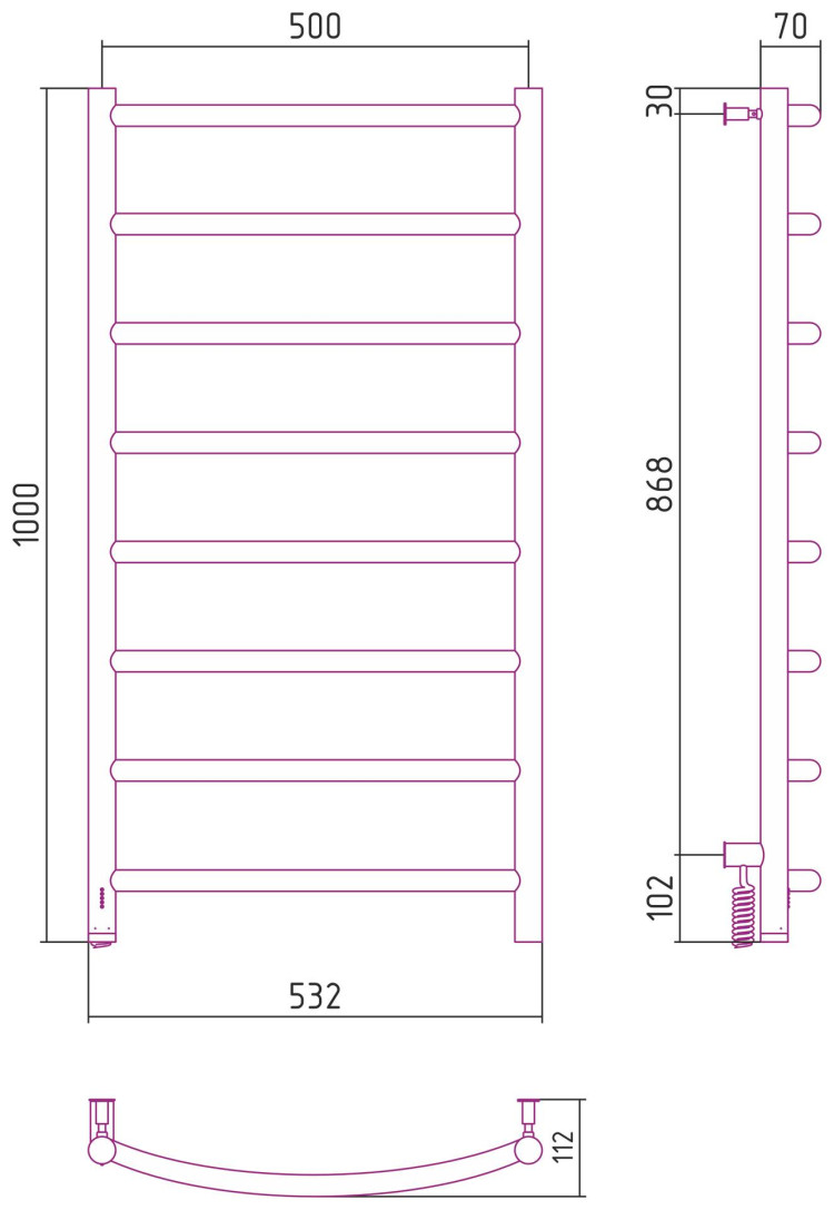 Полотенцесушитель электрический Сунержа Галант 4.0 1000х500 МЭМ левый Матовый белый