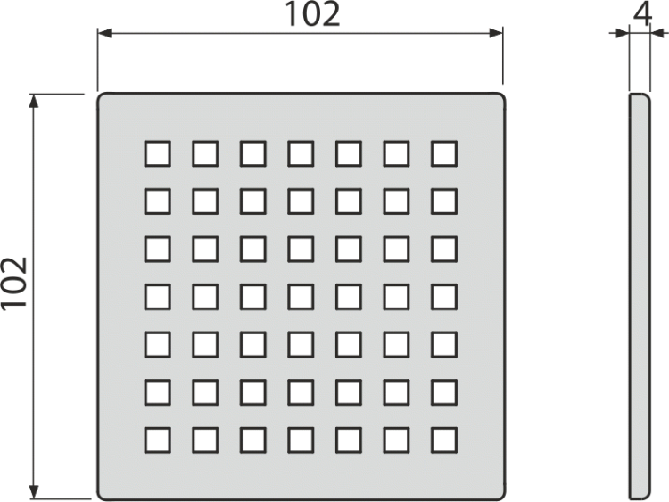 Решетка для cливных трапов из нержавеющей стали 102×102 мм, нержавеющая сталь Alcadrain MPV014