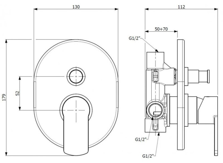 Встраиваемый однорычажный смеситель для душа с переключателем на 2 выхода Cezares GLAM-VDIM-BIO
