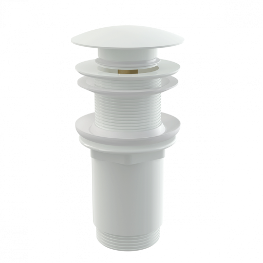 Донный клапан сифона для умывальника CLICK/CLACK 5/4&quot;, цельнометаллический с большой белой заглушкой, без перелива, для пластиковых и стеклянных умывальников Alcadrain A395B