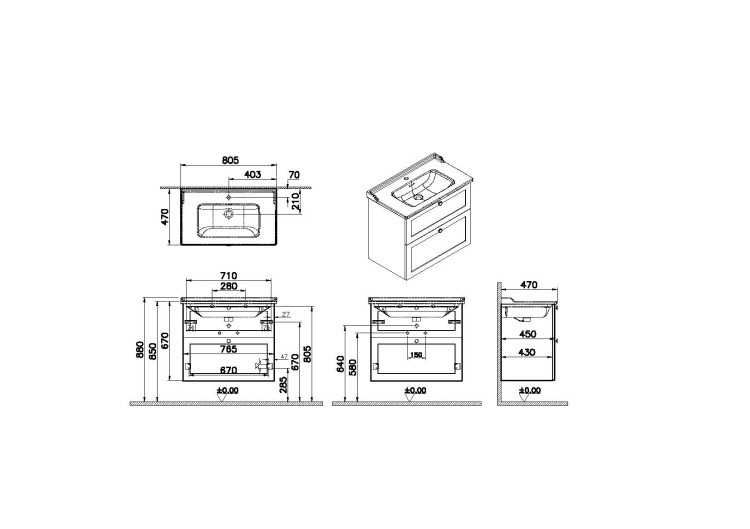 Модуль Root Classic 80 см с классической раковиной, матовый белый