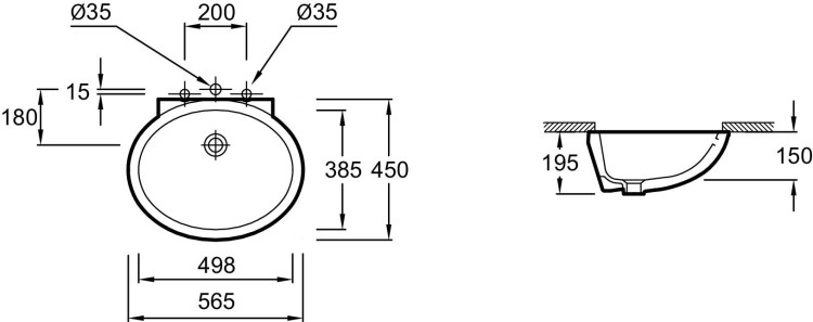 Раковина 49.8/56.5 х 38.5/45 см устанавливаемая снизу Jacob Delafon OVALE DESSOUSEN262-00