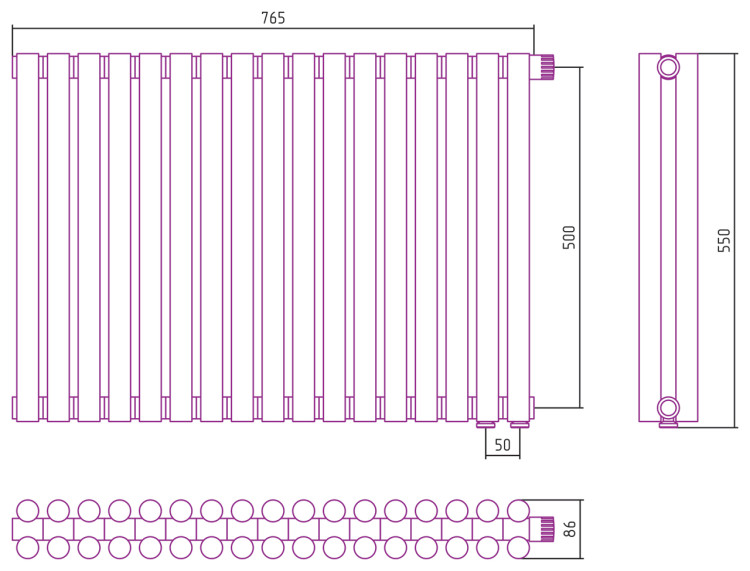 Отопительный радиатор Сунержа Эстет-11 EU50 500х765 17 секций Матовое золото