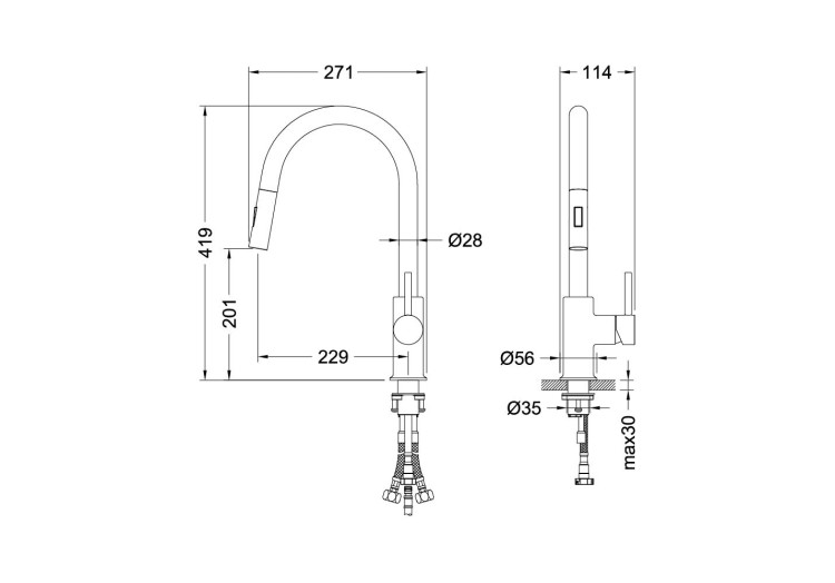 Смеситель для кухни с вытяжным изливом 2 jet Aquatek AQ1384CR ЕВРОПА