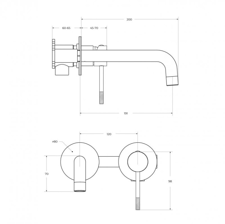 Смеситель для раковины встраиваемый с внутренней частью, без донного клапана Cezares RELAX-BLI2-1-01-W0