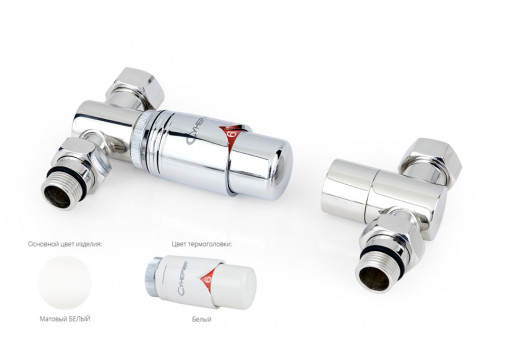 Автоматический терморегулятор Сунержа прямой G 1/2&quot; НР х G 3/4&quot; НГ (набор) Матовый белый