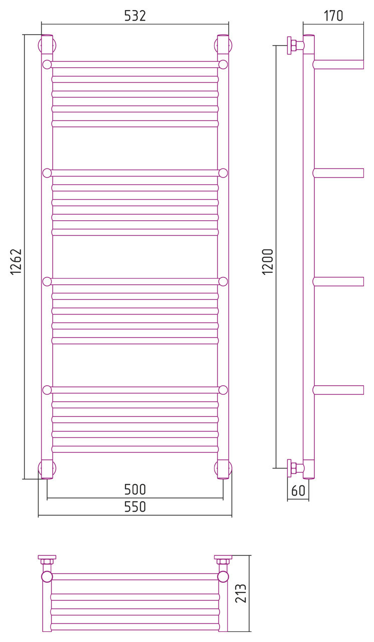 Полотенцесушитель водяной Сунержа Богема 4 полки+ 1200х500 Состаренная бронза