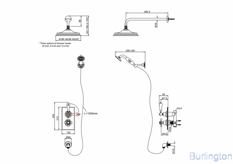 Душевая стойка c встроенным термостатом TF2S c душевой насадкой 12''