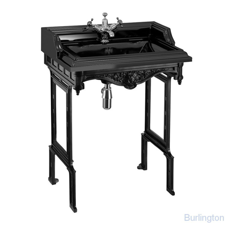 Классическая раковина (чёрная) на 1, 2 или 3 отверстия, с подстольем из черного алюминия