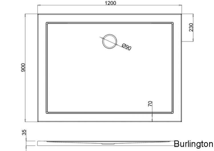 Поддон с центральным сливом 1200 x 900 мм [Z1176] 1