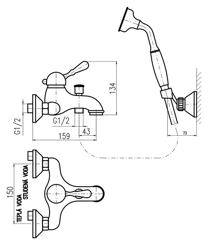 Смеситель для ванны Rav Slezak Labe Mosaz L554.5/2SM