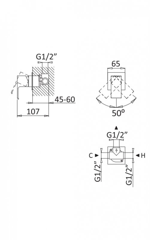 Встраиваемый однорычажный смеситель для душа Cezares PORTA-DIM-SS