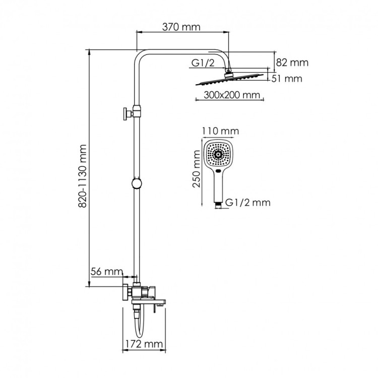 WasserKRAFT A177.069.065.087.CH Душевой комплект со смесителем