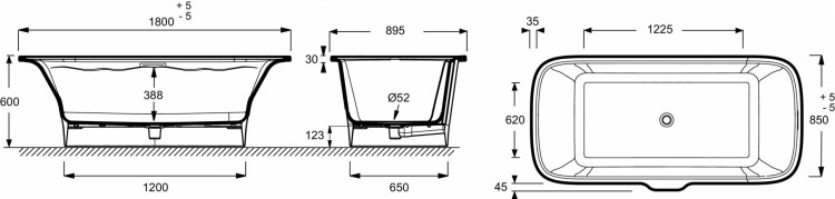 Прямоугольная отдельностоящая ванна 180 х 85 см Jacob Delafon ELITE E6D034-00