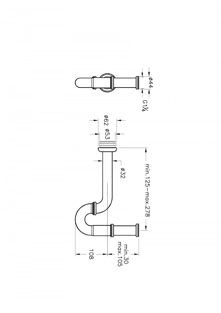Сифон S-типа для мойки (металлический)