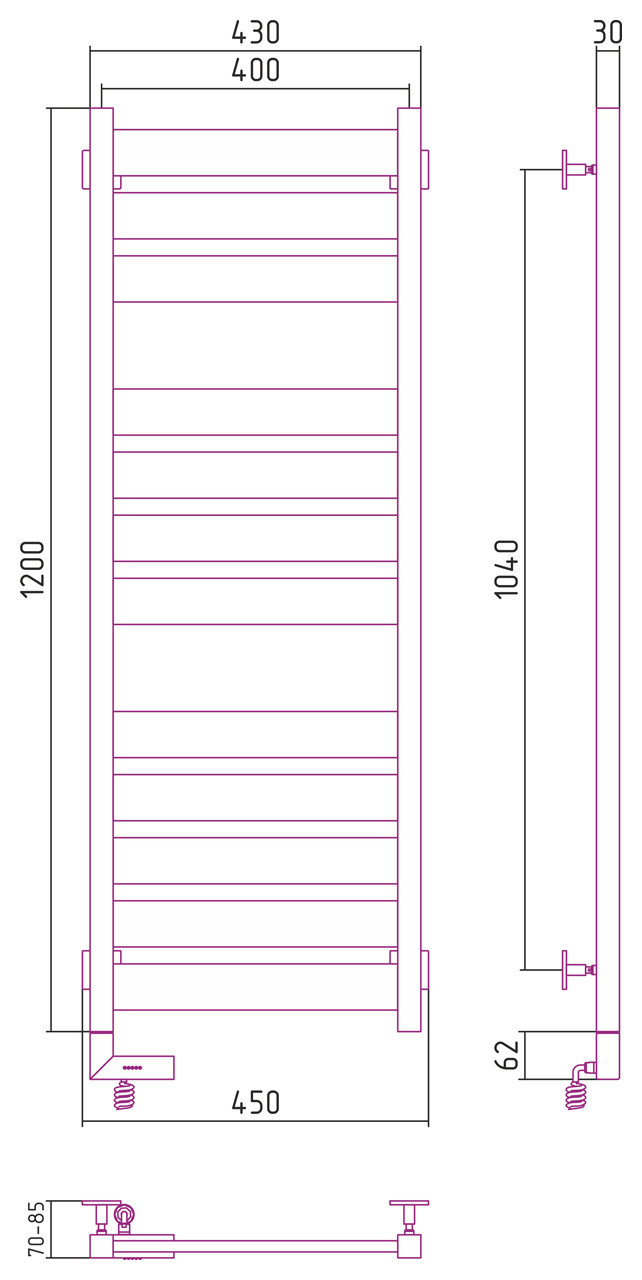 Полотенцесушитель электрический Сунержа Центурион 2.0 1200x400 МЭМ левый Матовый чёрный