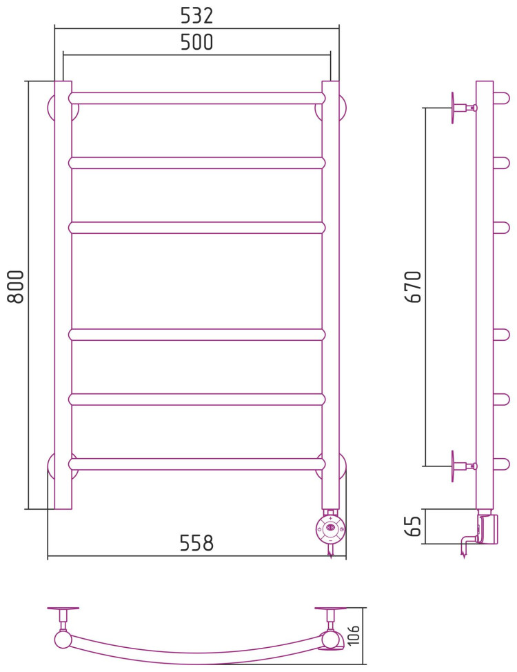 Полотенцесушитель электрический Стилье Формат 12 800х500 правый Матовый белый