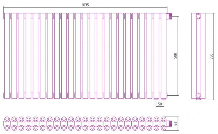 Отопительный радиатор Сунержа Эстет-00 EU50 500х1035 23 секции Состаренная латунь