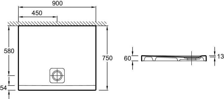 Ультратонкий квадратный душевой поддон 90 х 75 х 6 см Jacob Delafon ODEON UP N108K-00