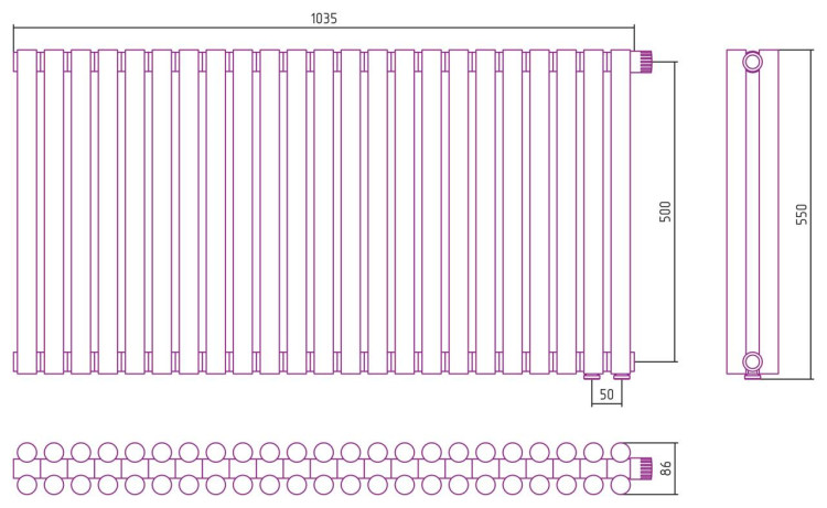 Отопительный радиатор Сунержа Эстет-11 EU50 500х1035 23 секции Состаренная латунь