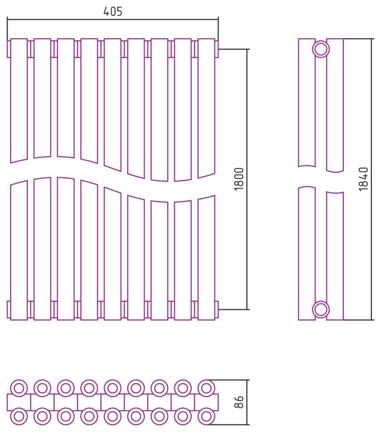 Отопительный радиатор Сунержа Эстет-00 1800х405 9 секций Матовый белый