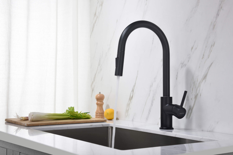 Смеситель для кухни с вытяжным изливом 2 jet Aquatek, матовый черный AQ1384MB ЕВРОПА