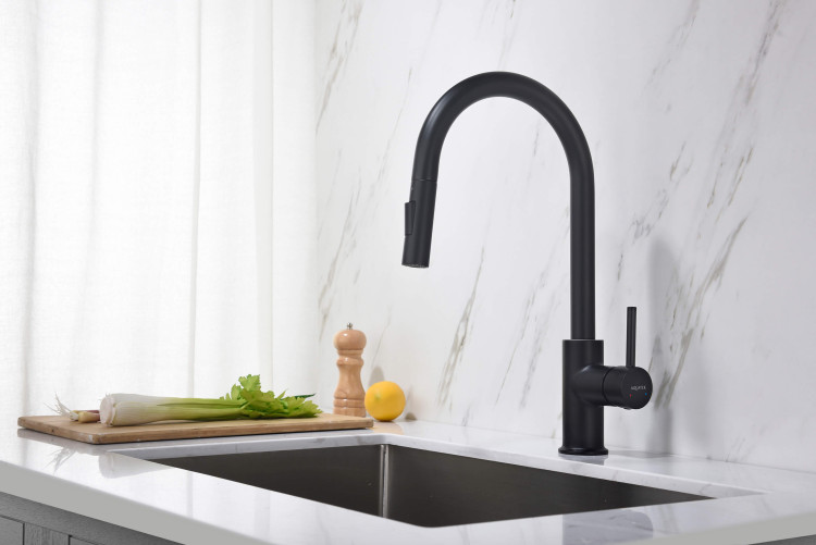 Смеситель для кухни с вытяжным изливом 2 jet Aquatek, матовый черный AQ1384MB ЕВРОПА