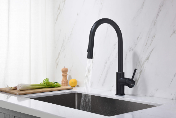 Смеситель для кухни с вытяжным изливом 2 jet Aquatek, матовый черный AQ1384MB ЕВРОПА